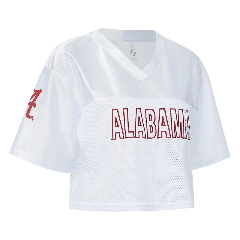 Women's ZooZatz White Alabama Crimson Tide Mesh Cropped V-Neck T-Shirt