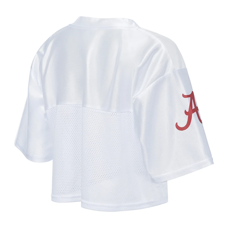 Women's ZooZatz White Alabama Crimson Tide Mesh Cropped V-Neck T-Shirt