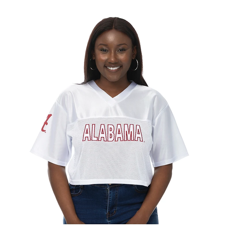 Women's ZooZatz White Alabama Crimson Tide Mesh Cropped V-Neck T-Shirt