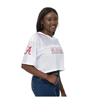 Women's ZooZatz White Alabama Crimson Tide Mesh Cropped V-Neck T-Shirt