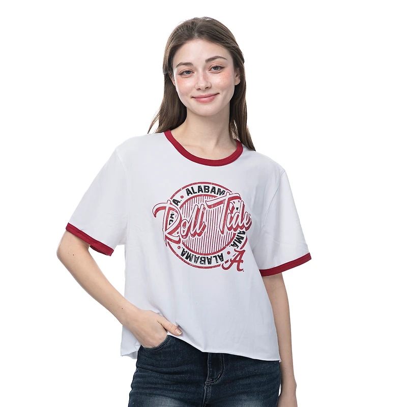 Women's ZooZatz  White Alabama Crimson Tide Retro Ringer Tri-Blend T-Shirt