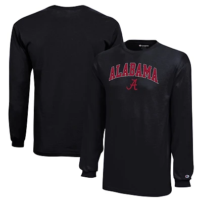 T-shirt noir à manches longues avec logo Alabama Crimson Tide Arch sur le champion des jeunes