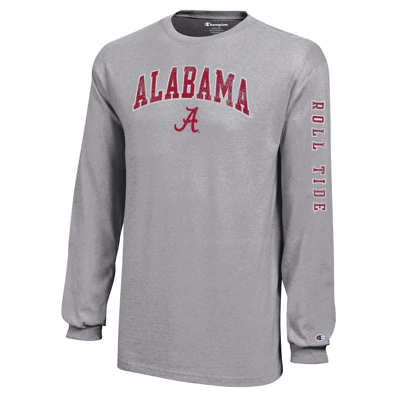 Youth Champion Gray Alabama Crimson Tide Distressed Arch Over Logo Long Sleeve T-Shirt