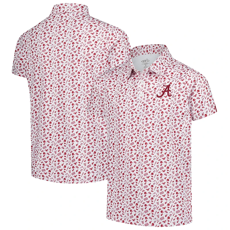 Youth Garb Crimson Alabama Tide Tom Allover Print Performance Polo