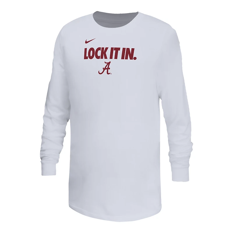 Youth Nike White Alabama Crimson Tide On-Court Bench Legend Dri-FIT Long Sleeve T-Shirt
