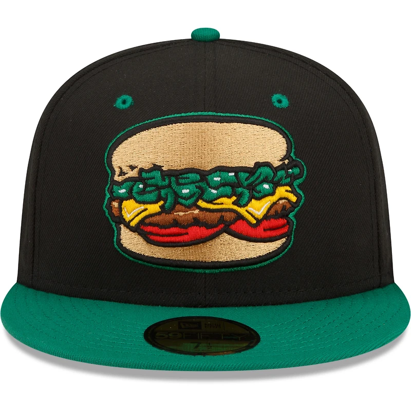 Men's New Era Black Albuquerque Isotopes Green Chile Cheeseburgers Theme Night 59FIFTY Fitted Hat