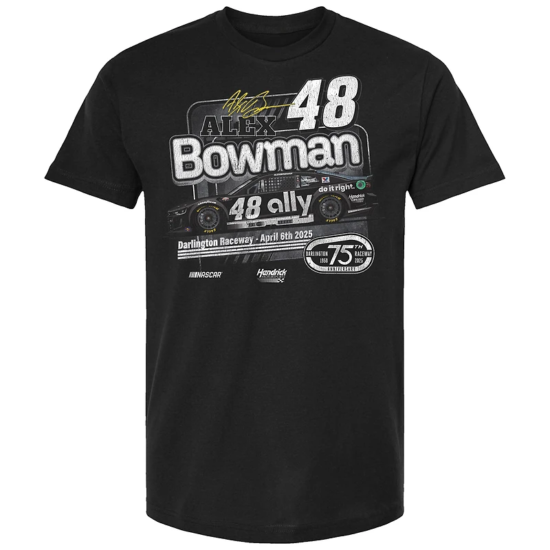 T-shirt rétro noir pour homme de la collection Hendrick Motorsports Team, à l'effigie d'Alex Bowman et d'Ally Darlington.