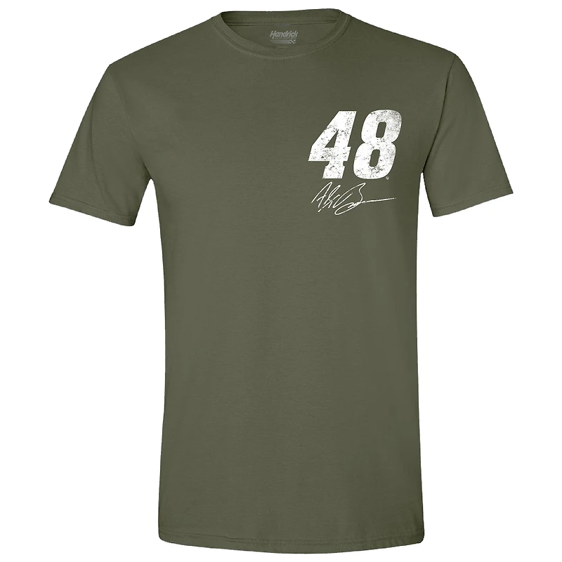 T-shirt vert pour homme avec drapeau Alex Bowman de la collection Hendrick Motorsports Team