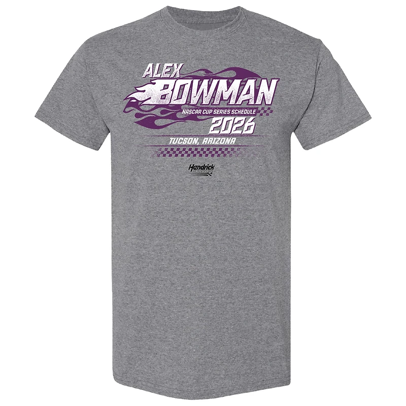 Men's Hendrick Motorsports Team Collection  Heather Charcoal Alex Bowman 2026 NASCAR Schedule T-Shirt
