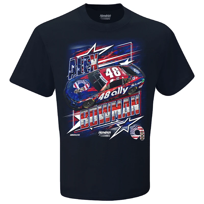 T-shirt de voiture patriotique bleu marine Alex Bowman Ally la collection Hendrick Motorsports Team pour hommes