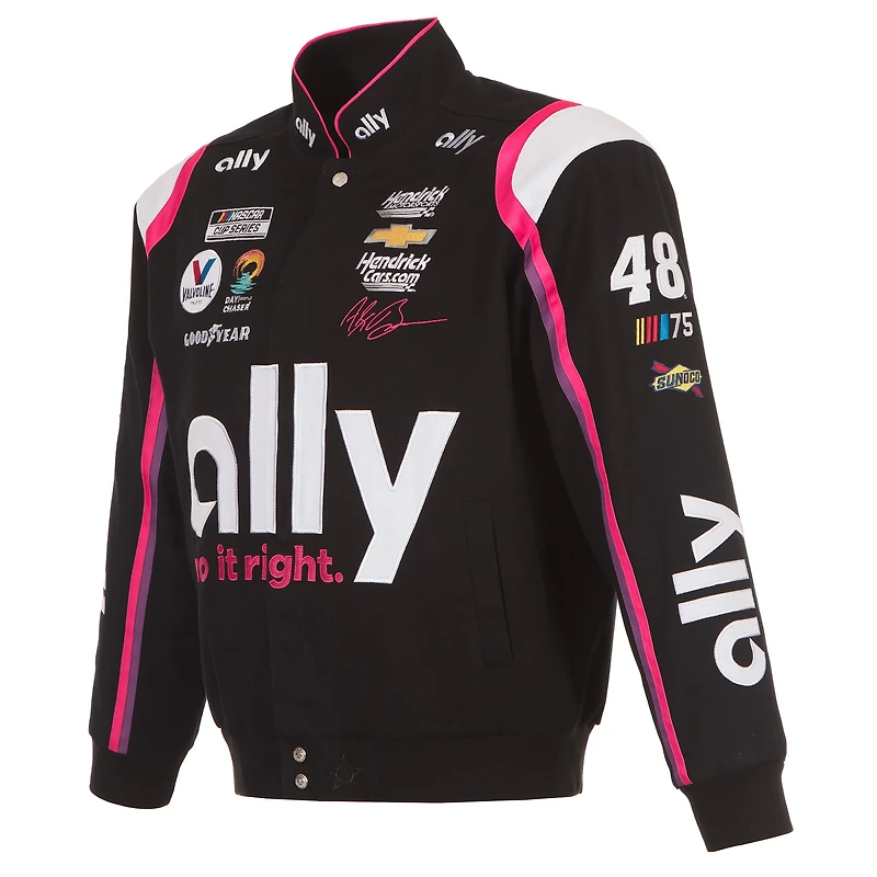 Men's JH Design Black Alex Bowman ally Twill Driver Uniform Full-Snap Jacket