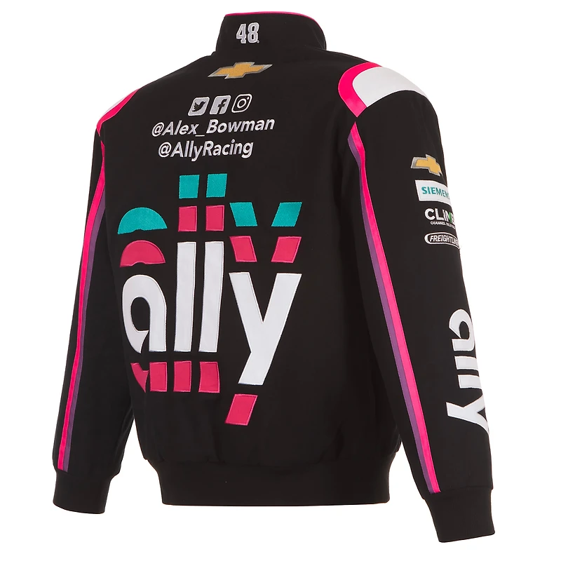 Men's JH Design Black Alex Bowman ally Twill Driver Uniform Full-Snap Jacket