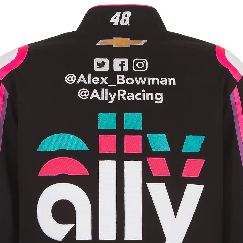 Men's JH Design Black Alex Bowman ally Twill Driver Uniform Full-Snap Jacket