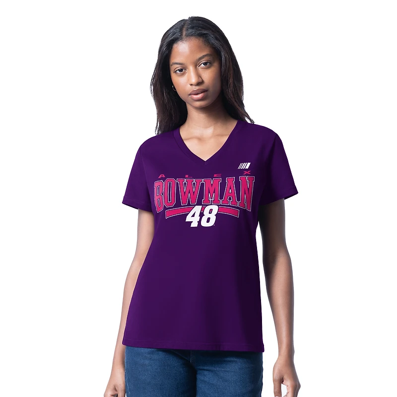 T-shirt col V violet G-III 4Her pour femme de Carl Banks, motif Alex Bowman Cheer Dance