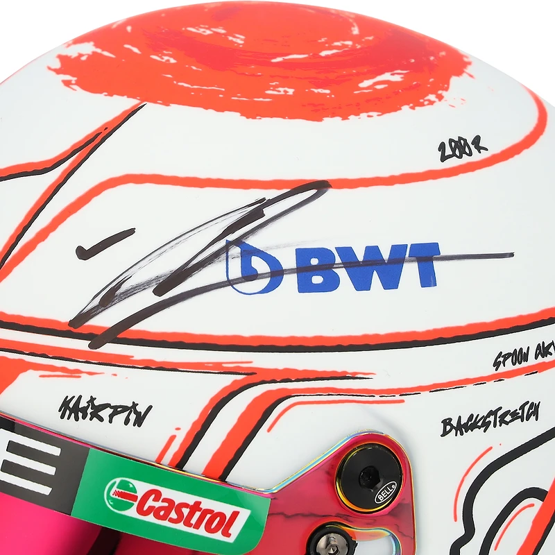 Casque de Formule 1 japonais à l'échelle 1:2, autographié par Esteban Ocon (BWT Alpine Team)