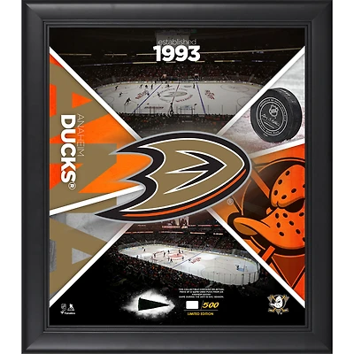 Anaheim Ducks Collage d'impact d'équipe encadré 15" x 17" avec un morceau de rondelle utilisée par le jeu - Édition limitée à 500