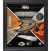 Anaheim Ducks Collage d'impact d'équipe encadré 15" x 17" avec un morceau de rondelle utilisée par le jeu - Édition limitée à 500