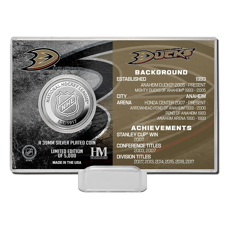 Highland Mint Anaheim Ducks Histoire de l'équipe - Coin Card