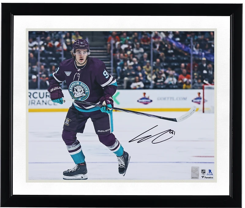 Photo de patinage autographiée de Leo Carlsson, joueur des Ducks d'Anaheim, en maillot violet (16 x 20 pouces).