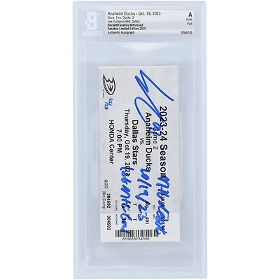 Billet de début de match de la LNH autographié par Leo Carlsson des Ducks d'Anaheim avec plusieurs inscriptions - Authentifié par BAS - Édition limitée à 23 exemplaires