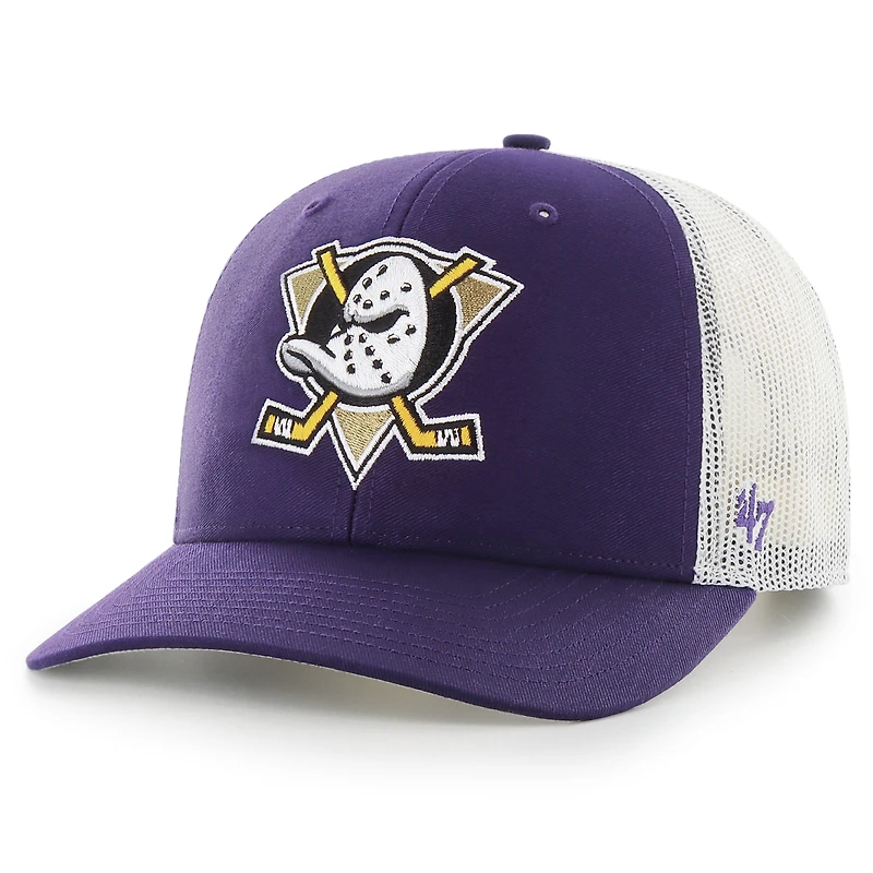 Casquette trucker ajustable pour homme, logo Anaheim Ducks violet/blanc « 47 »