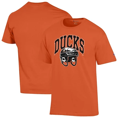 Men's Champion Orange Anaheim Ducks Helmet T-Shirt