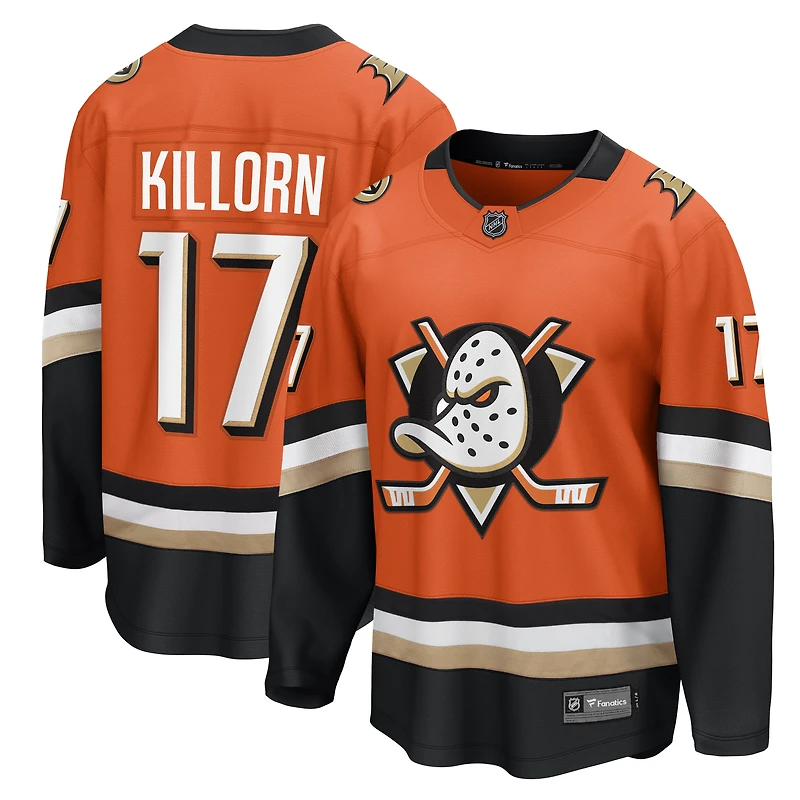 Maillot domicile orange des Ducks d'Anaheim, modèle Breakaway, pour homme, signé Alex Killorn (Fanatics).
