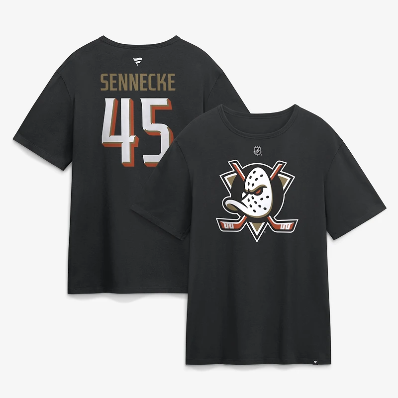 Men's Fanatics Beckett Sennecke Black Anaheim Ducks Authentic Stack Name & Number T-Shirt