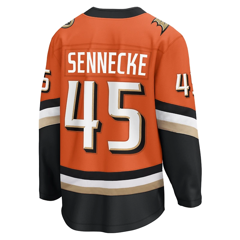 Maillot domicile orange des Ducks d'Anaheim, modèle Breakaway, pour homme, de Beckett Sennecke (Fanatics).