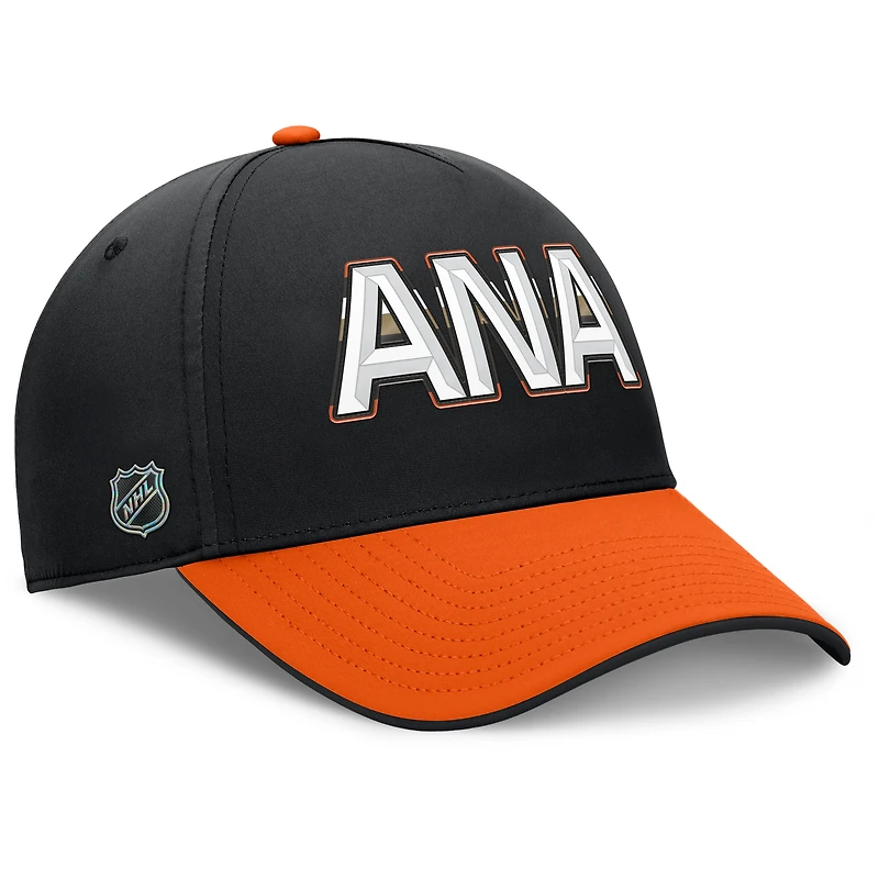 Casquette Fanatics noire/orange pour homme, Authentic Pro Rink Team Code Flex des Anaheim Ducks