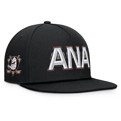 Men's Fanatics Black Anaheim Ducks Authentic Pro Rink Team Code Snapback Hat