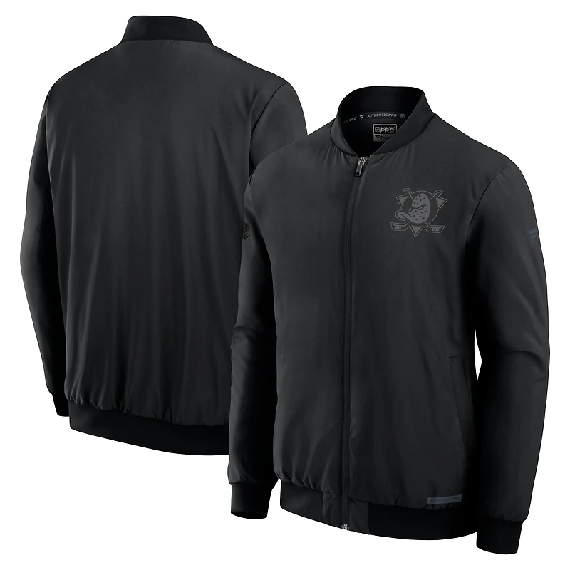Blouson aviateur zippé Fanatics Pro Road pour homme, noir, des Ducks d'Anaheim