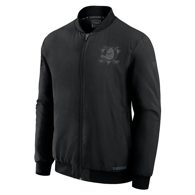 Blouson aviateur zippé Fanatics Pro Road pour homme, noir, des Ducks d'Anaheim
