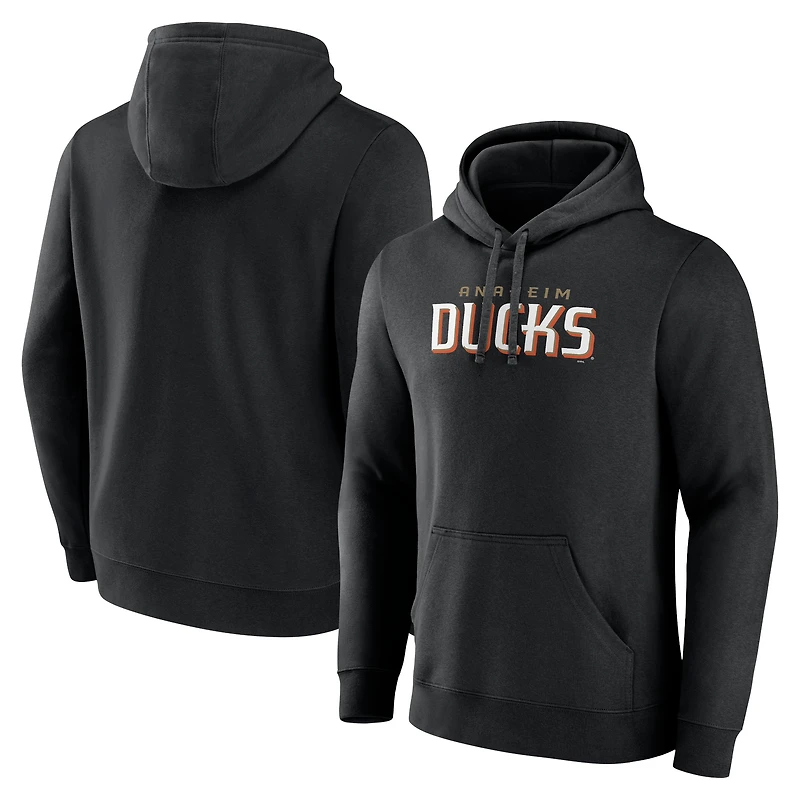 Sweat à capuche en polaire avec logo noir Anaheim Ducks Fanatics pour hommes
