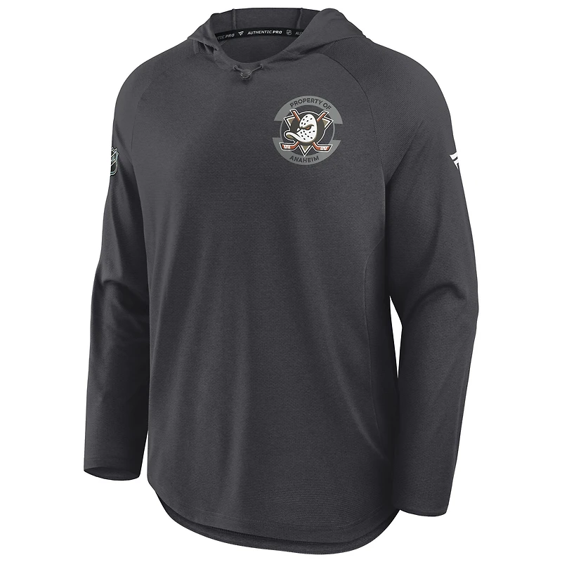 Sweat à capuche raglan authentique Pro Rink des Anaheim Ducks pour hommes Fanatics Charcoal