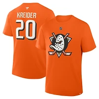 T-shirt Fanatics Chris Kreider orange pour homme, authentique, avec nom et numéro Stack des Anaheim Ducks