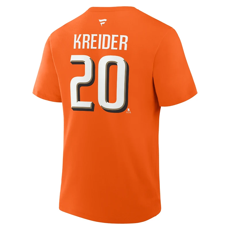 T-shirt Fanatics Chris Kreider orange pour homme, authentique, avec nom et numéro Stack des Anaheim Ducks