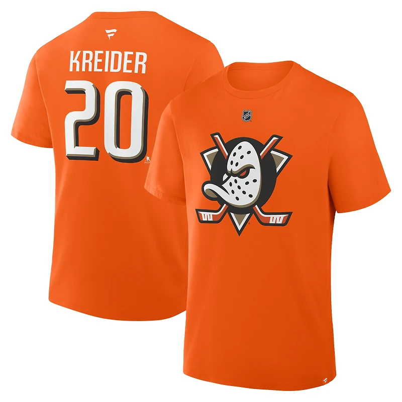 T-shirt Fanatics Chris Kreider orange pour homme, authentique, avec nom et numéro Stack des Anaheim Ducks