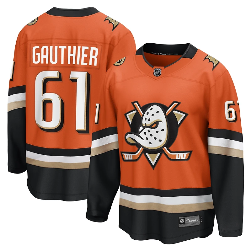 Men's Fanatics Cutter Gauthier Orange Anaheim Ducks Home Breakaway Jersey