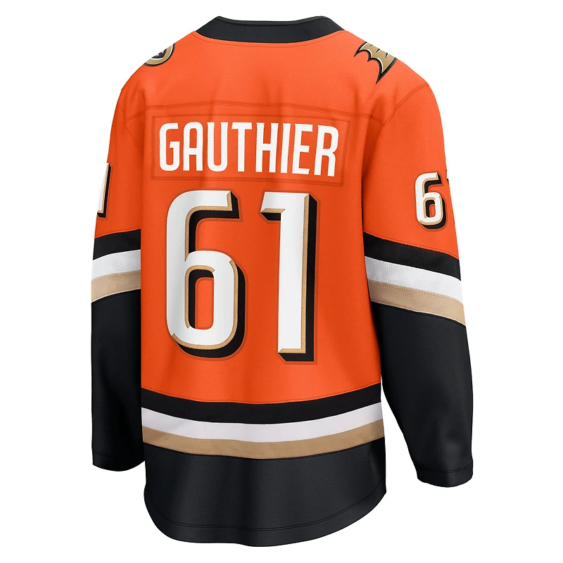 Maillot domicile orange des Ducks d'Anaheim, modèle Breakaway, pour homme, de Cutter Gauthier (Fanatics).