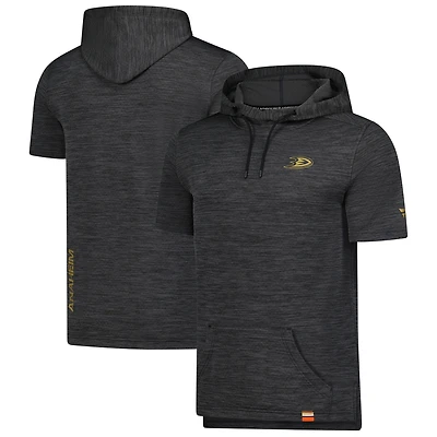 Men's Fanatics  Heather Charcoal Anaheim Ducks Authentic Pro Short Sleeve Pullover Hoodie