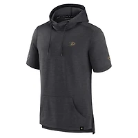 Men's Fanatics Heather Charcoal Anaheim Ducks Authentic Pro Short Sleeve Pullover Hoodie