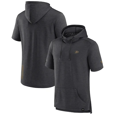 Men's Fanatics Heather Charcoal Anaheim Ducks Authentic Pro Short Sleeve Pullover Hoodie