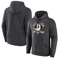 Men's Fanatics Heather Charcoal Anaheim Ducks Primary Logo Fleece Pullover Hoodie