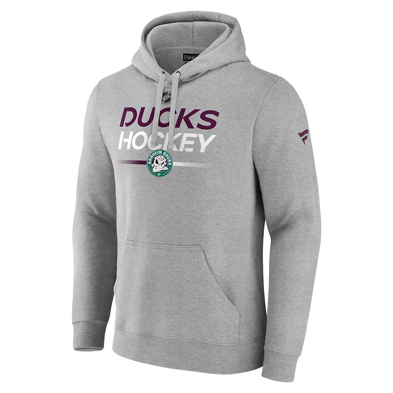 Men's Fanatics Heather Gray Anaheim Ducks Authentic Pro Alternate Wordmark Pullover Hoodie
