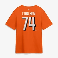 T-shirt authentique Fanatics John Carlson orange Anaheim Ducks pour homme, avec nom et numéro superposés