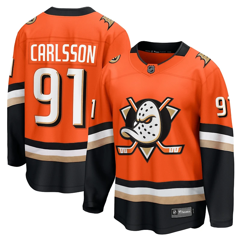 Men's Fanatics Leo Carlsson Orange Anaheim Ducks Home Breakaway Jersey