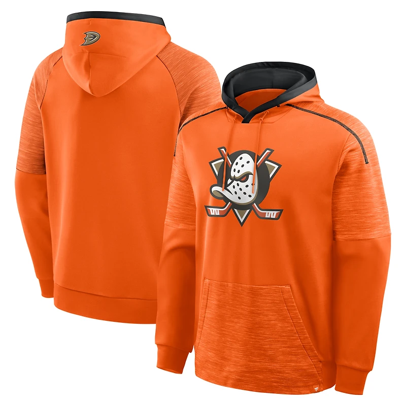 Men's Fanatics Orange Anaheim Ducks Goaltender Defender Raglan Pullover Hoodie