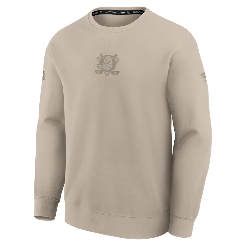 Men's Fanatics Tan Anaheim Ducks Authentic Pro Road Tri-Blend Sweatshirt