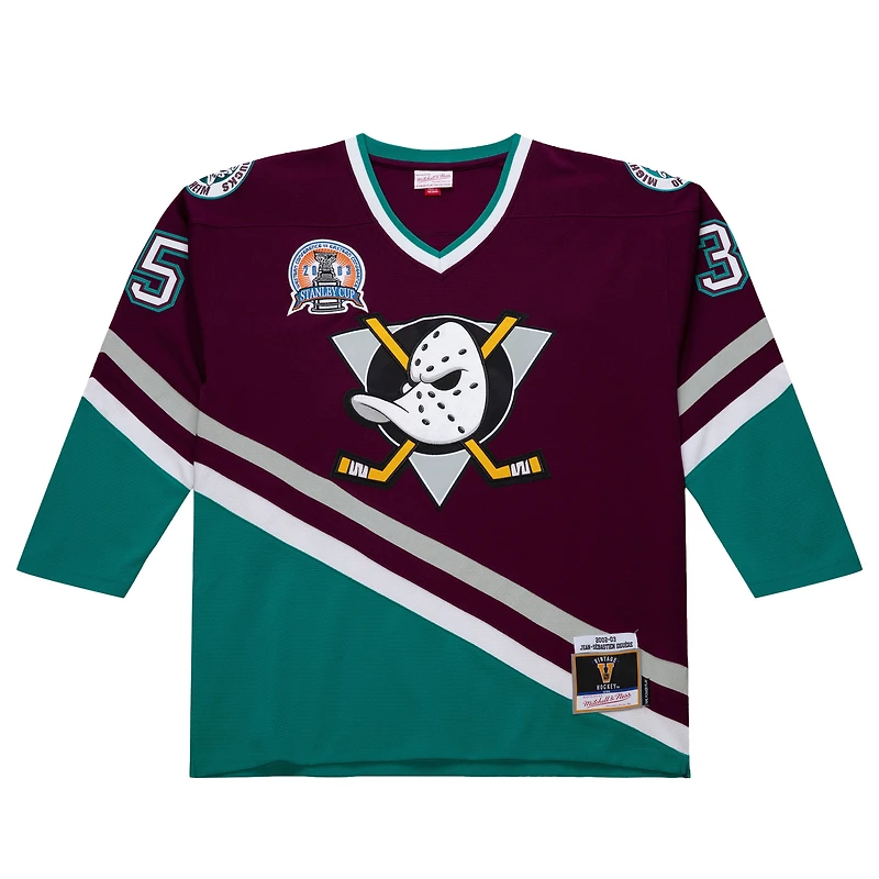Maillot de jeu puissance violet pour homme Jean-Sébastien Giguère des Ducks d'Anaheim 2002-03